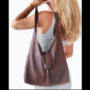 Liberte choc brown leather fringe Hobo bag purse
